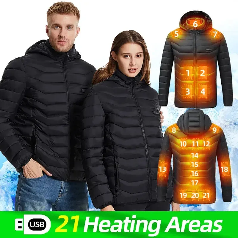 21 Areas Heated Jacket Men Women USB Electric Heated Clothes Camping Warming Self Heating Vest Hiking thermal hunting Coat