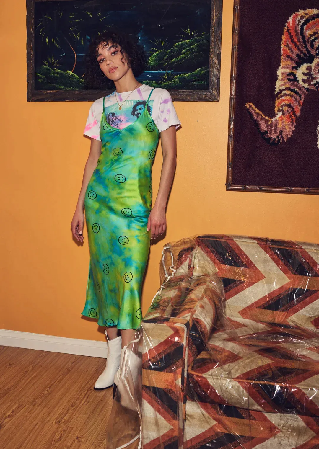 Acid Trip Silk Slip Midi Dress