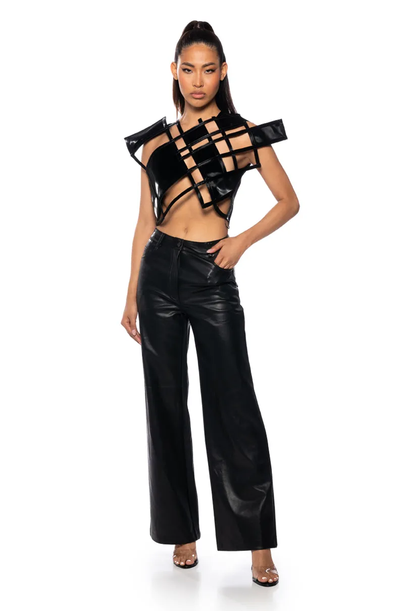 ALICE HIGH RISE FAUX LEATHER WIDE LEG PANTS