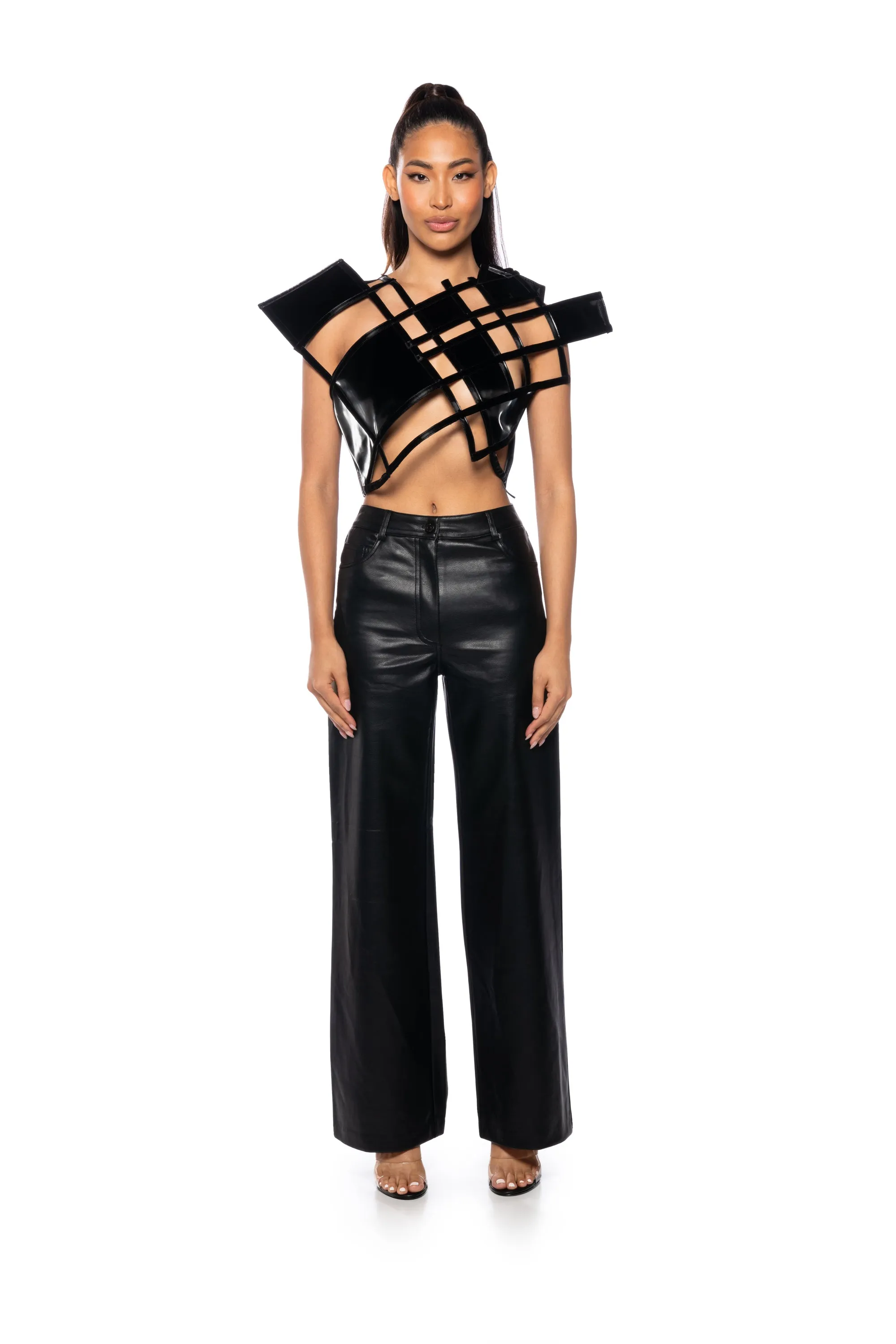 ALICE HIGH RISE FAUX LEATHER WIDE LEG PANTS