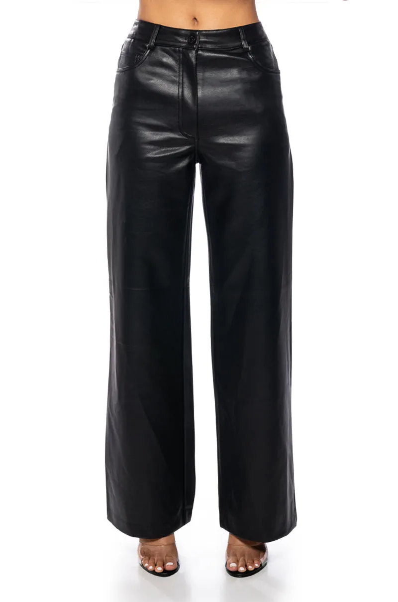 ALICE HIGH RISE FAUX LEATHER WIDE LEG PANTS