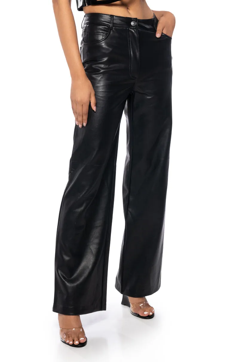 ALICE HIGH RISE FAUX LEATHER WIDE LEG PANTS