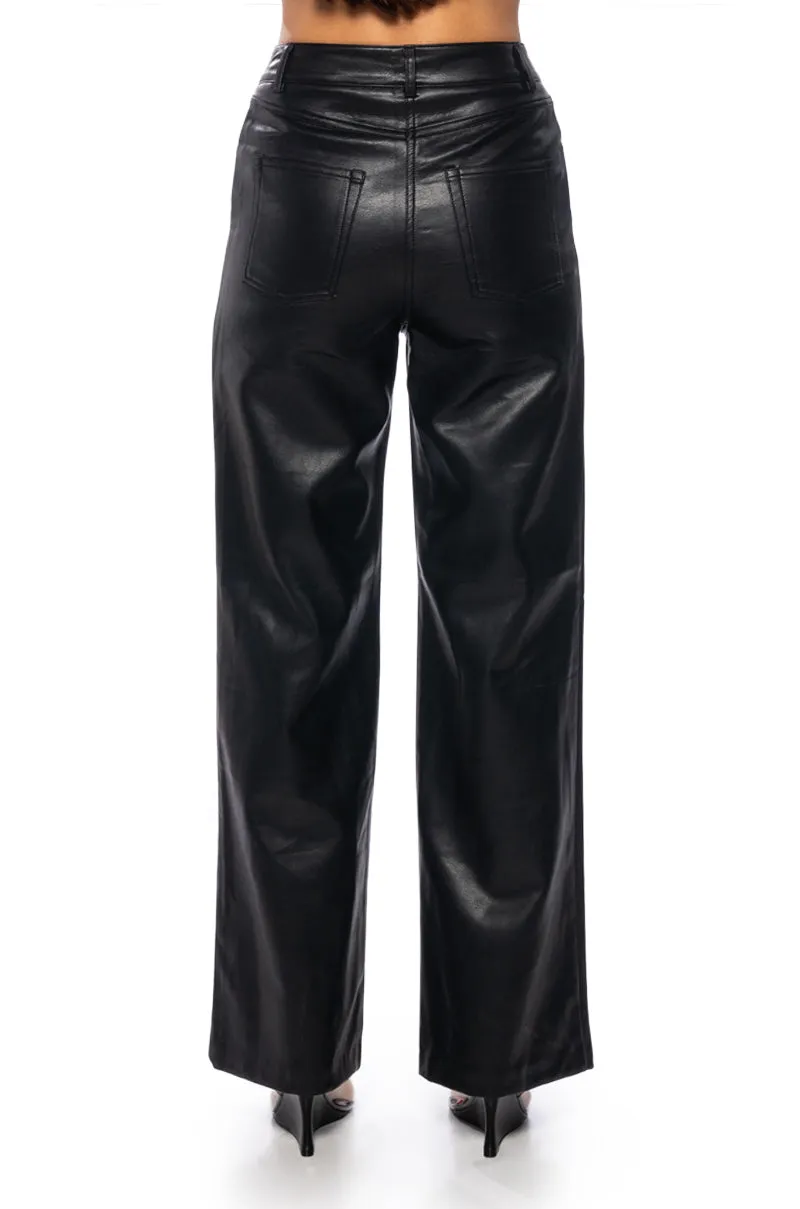 ALICE HIGH RISE FAUX LEATHER WIDE LEG PANTS