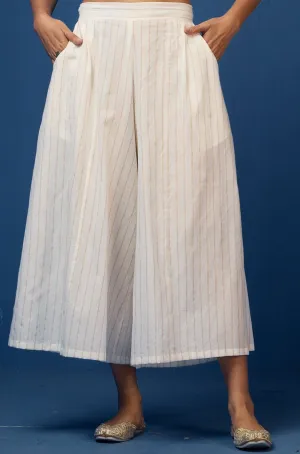 box pleated culotte - white zari lines