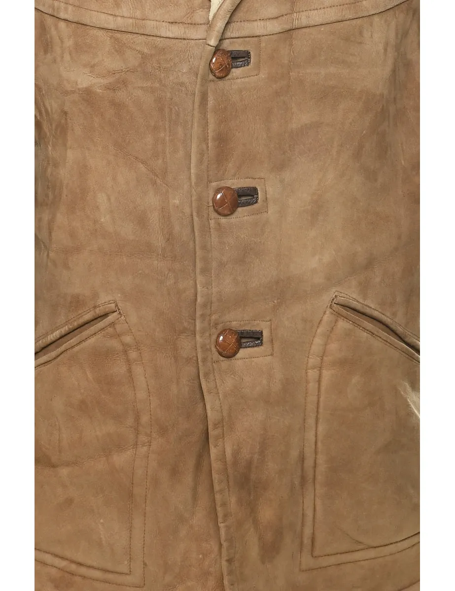 Brown Faux Shearling Suede Jacket - XL