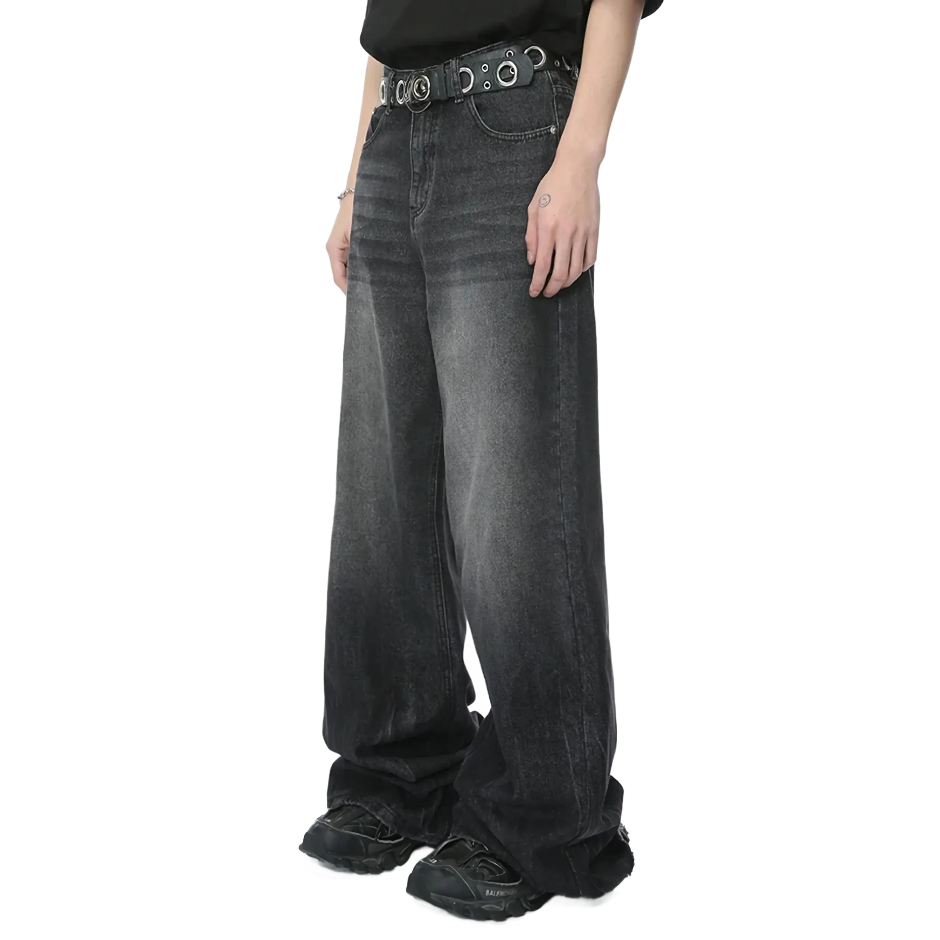 Charcoal Fade Wide-Leg Jeans