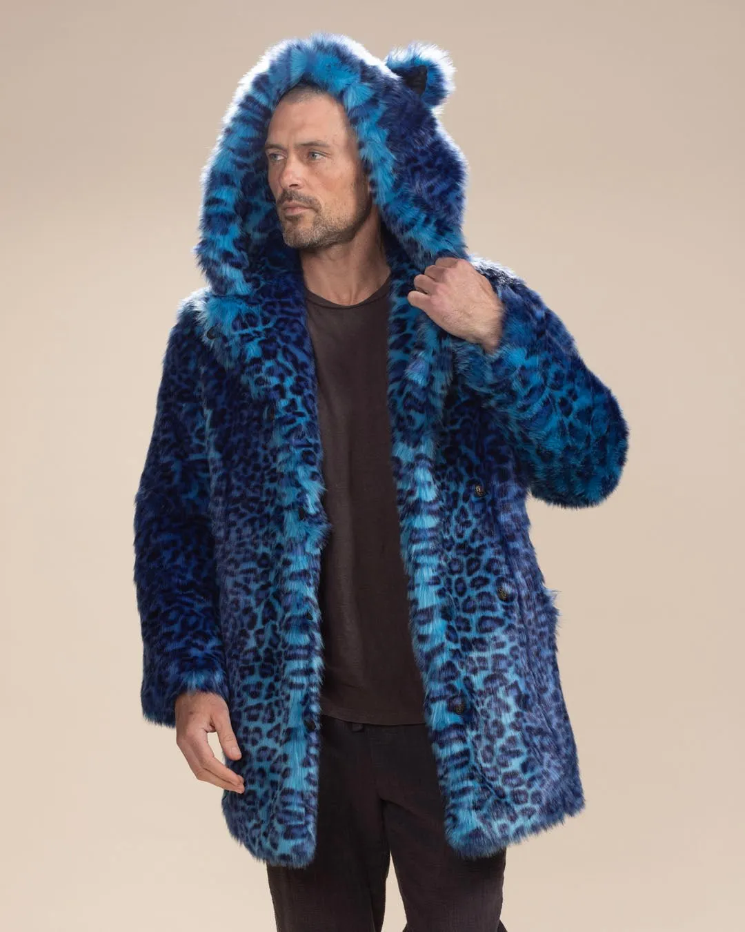 Classic Men's Faux Fur Coat | Electric Blue Lynx