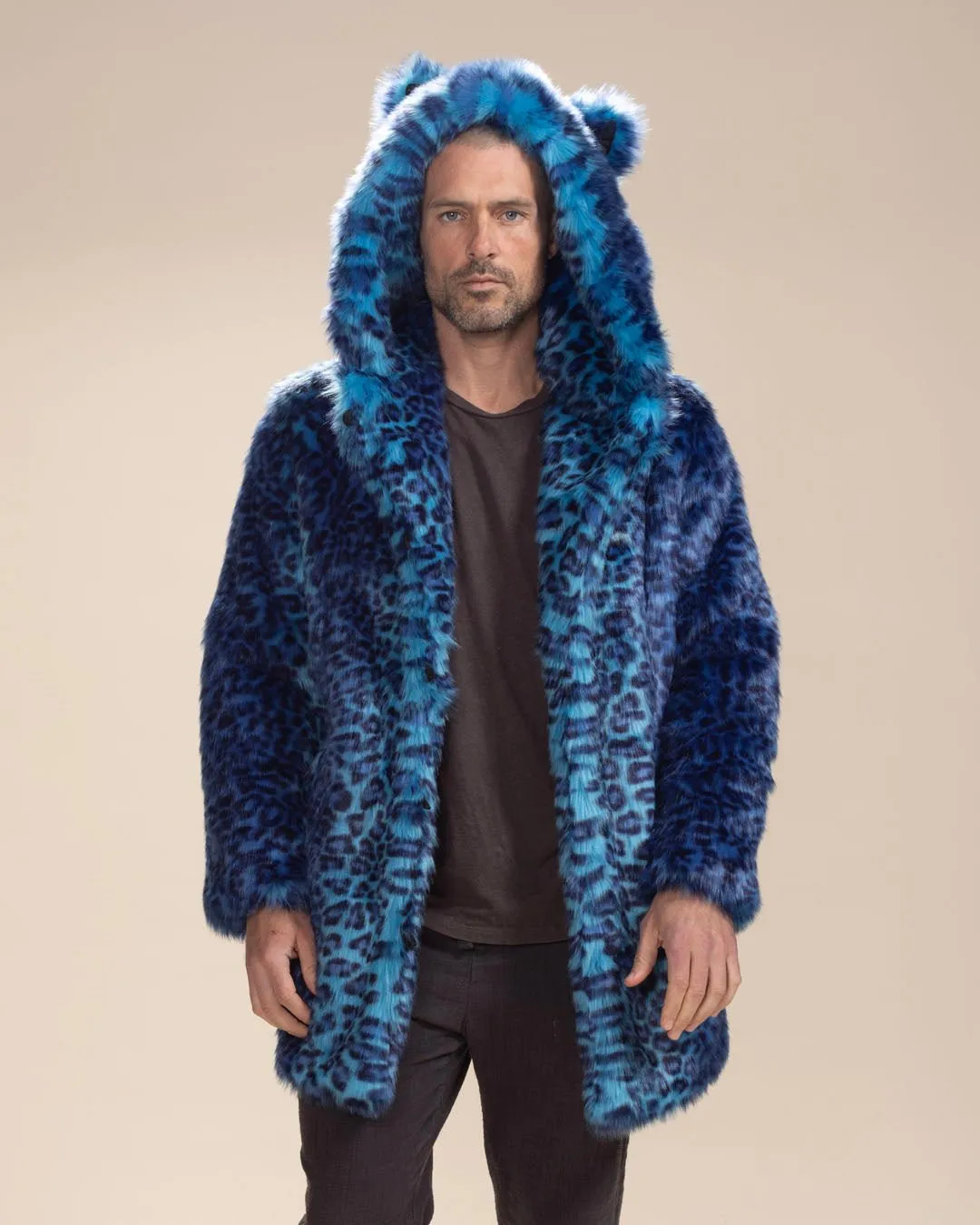 Classic Men's Faux Fur Coat | Electric Blue Lynx