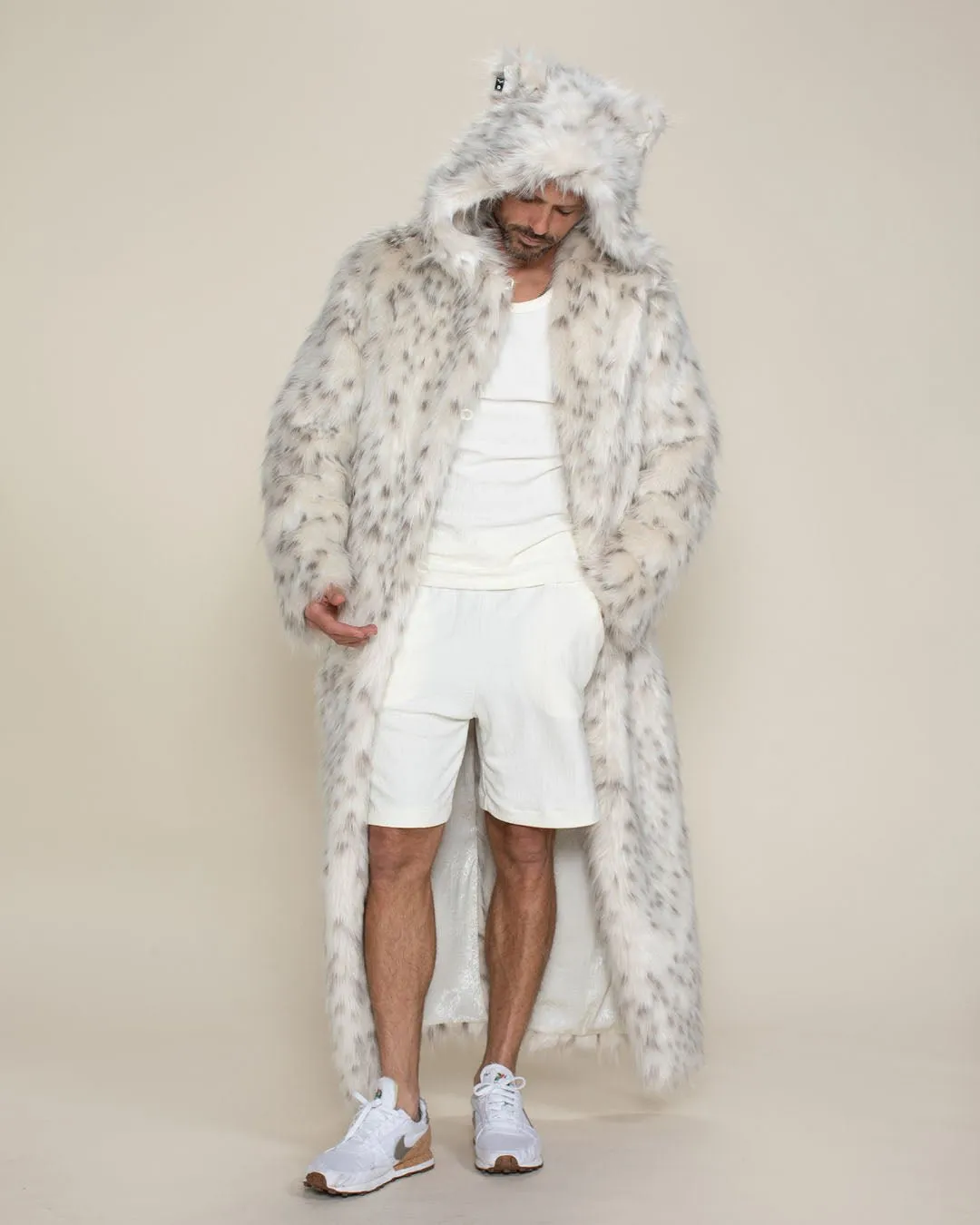 Classic Men's Long Faux Fur Coat | Baby Snow Leopard