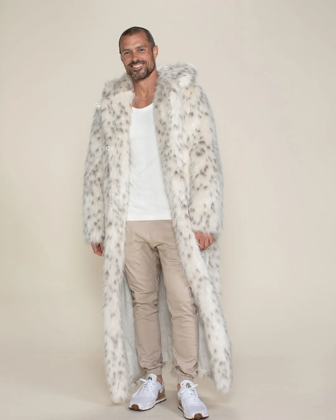 Classic Men's Long Faux Fur Coat | Baby Snow Leopard