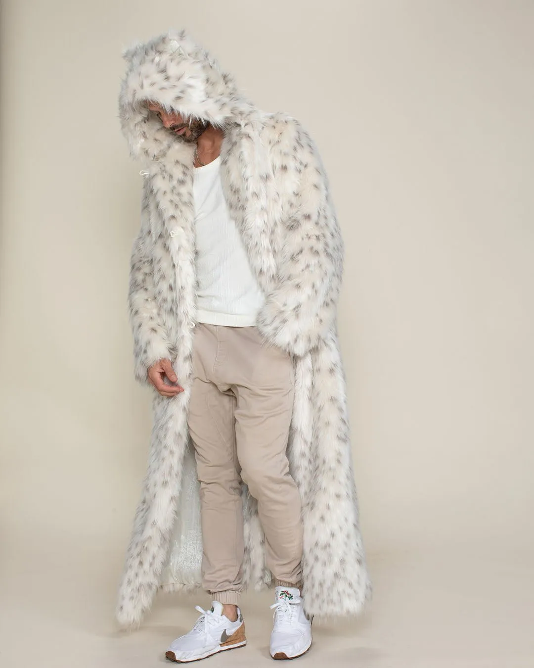 Classic Men's Long Faux Fur Coat | Baby Snow Leopard