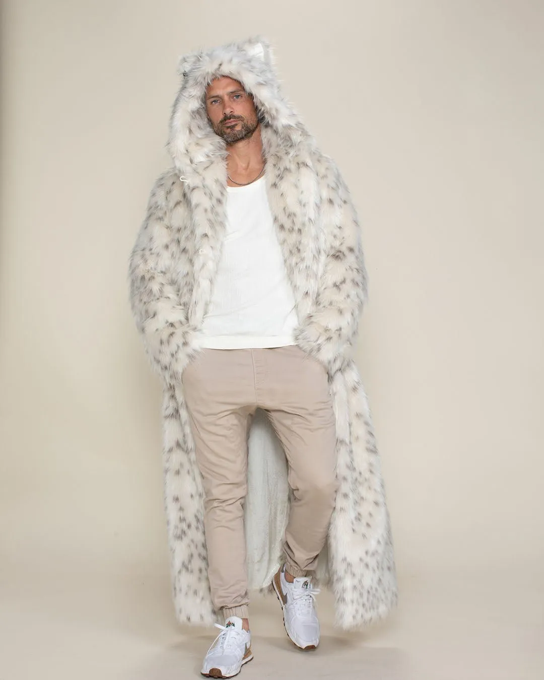 Classic Men's Long Faux Fur Coat | Baby Snow Leopard