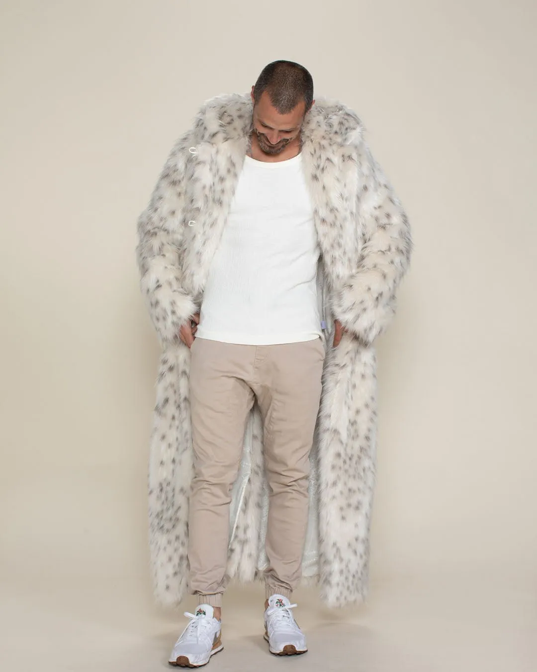 Classic Men's Long Faux Fur Coat | Baby Snow Leopard