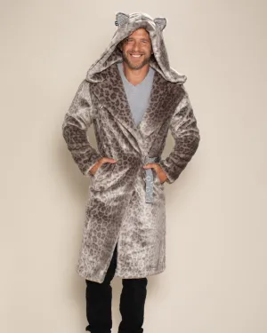 Classic Men's Long Faux Fur Coat | Silver Leopard