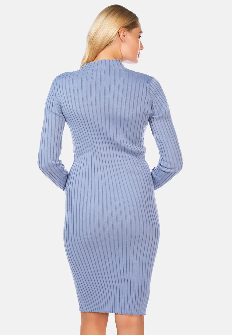 Full Sleeved Rib Knit Bodycon Dress