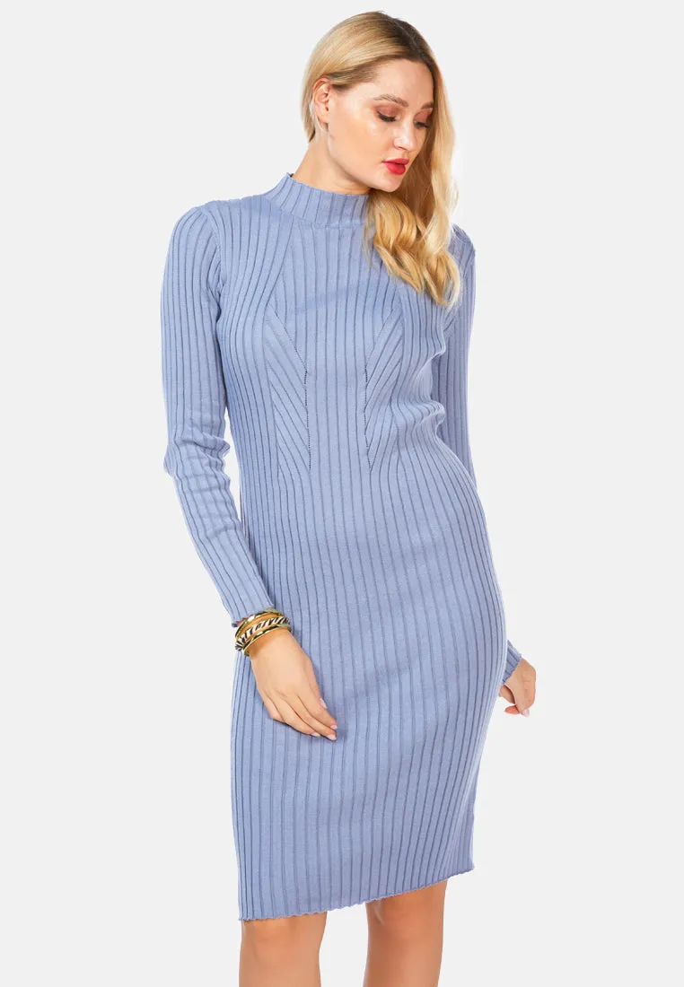 Full Sleeved Rib Knit Bodycon Dress