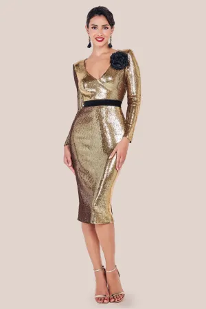 Goddiva Liquid Sequin Midi With Corsage