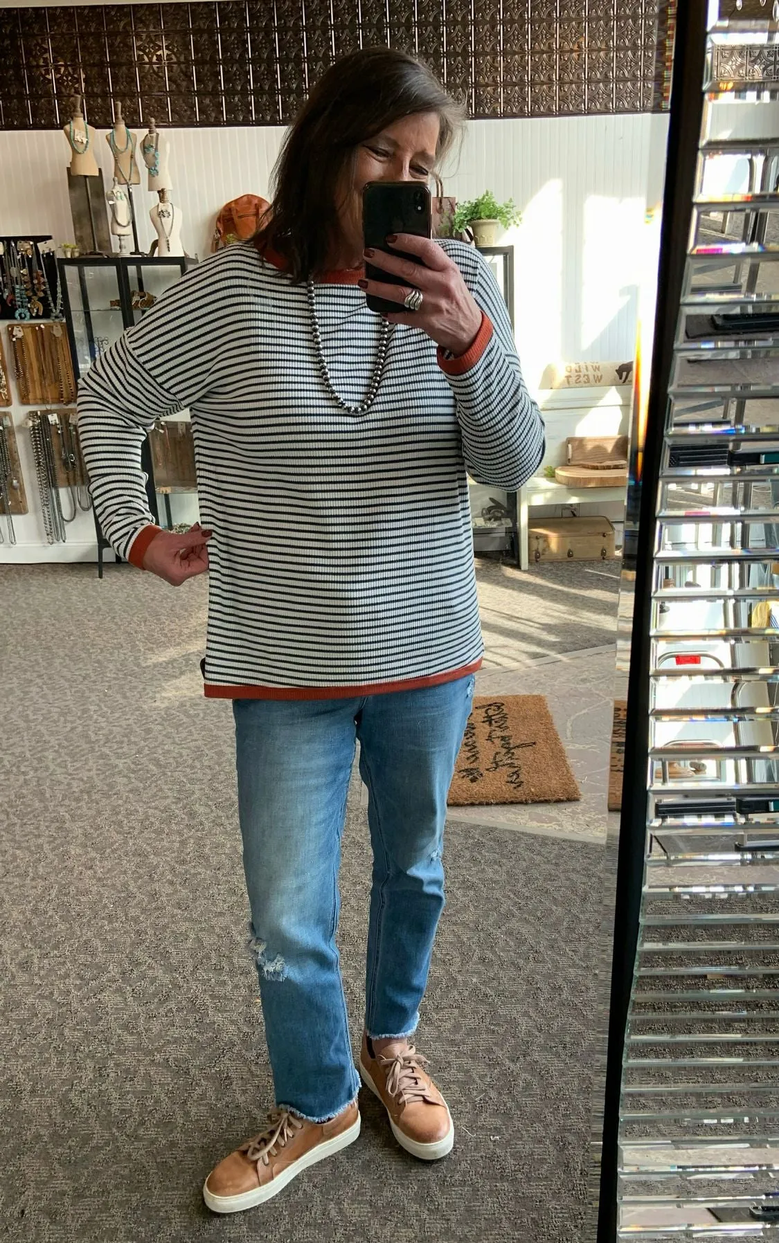 Green Striped Long Sleeve T Shirt - S to XL