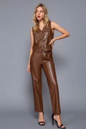 High Waist Cigarrette Faux Leather Pants