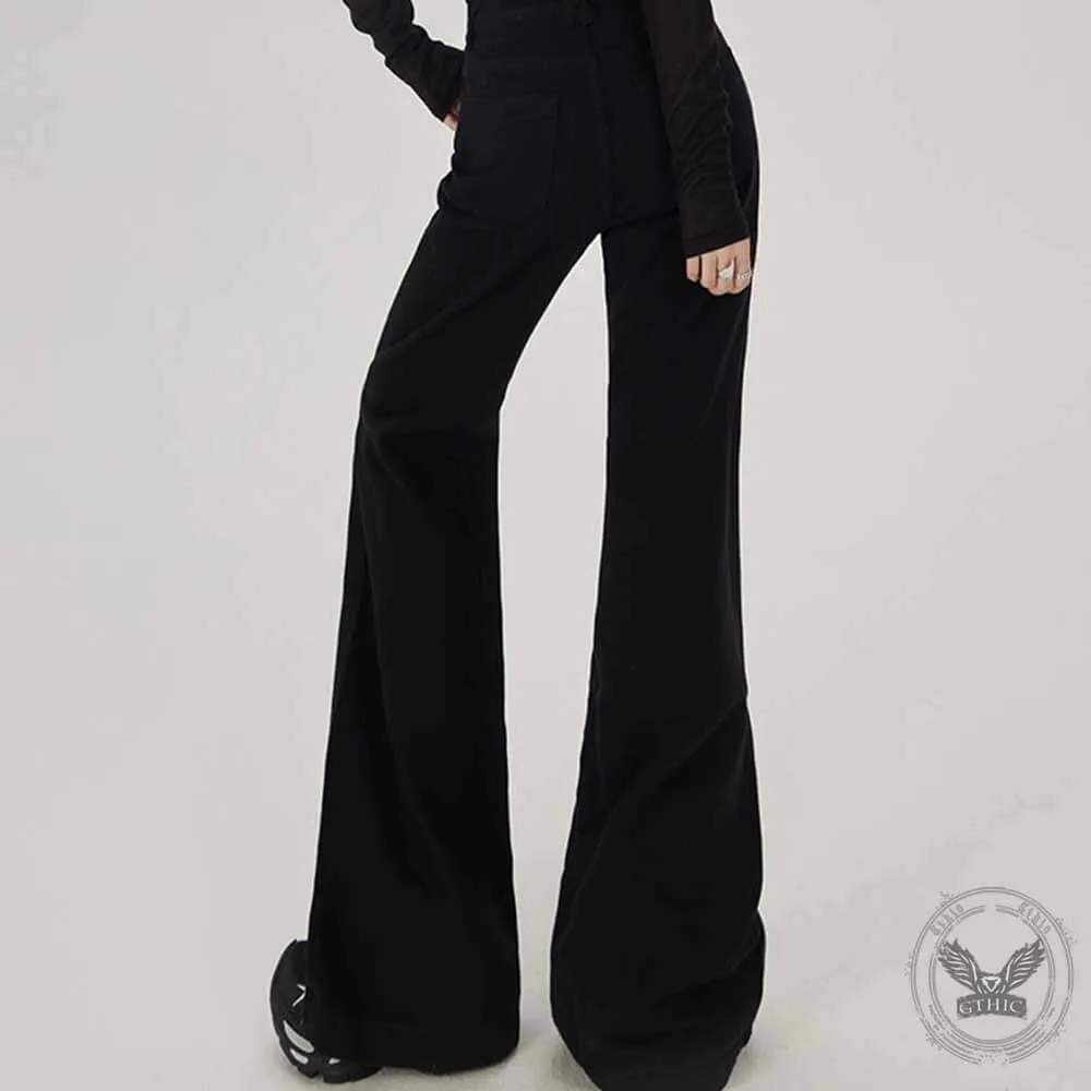 High Waist Flared Solid Color Pants