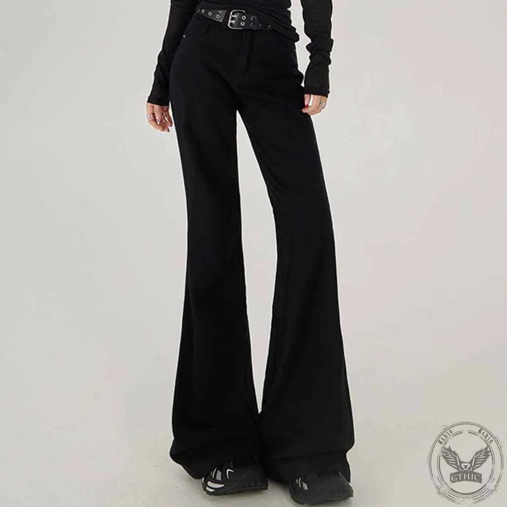 High Waist Flared Solid Color Pants