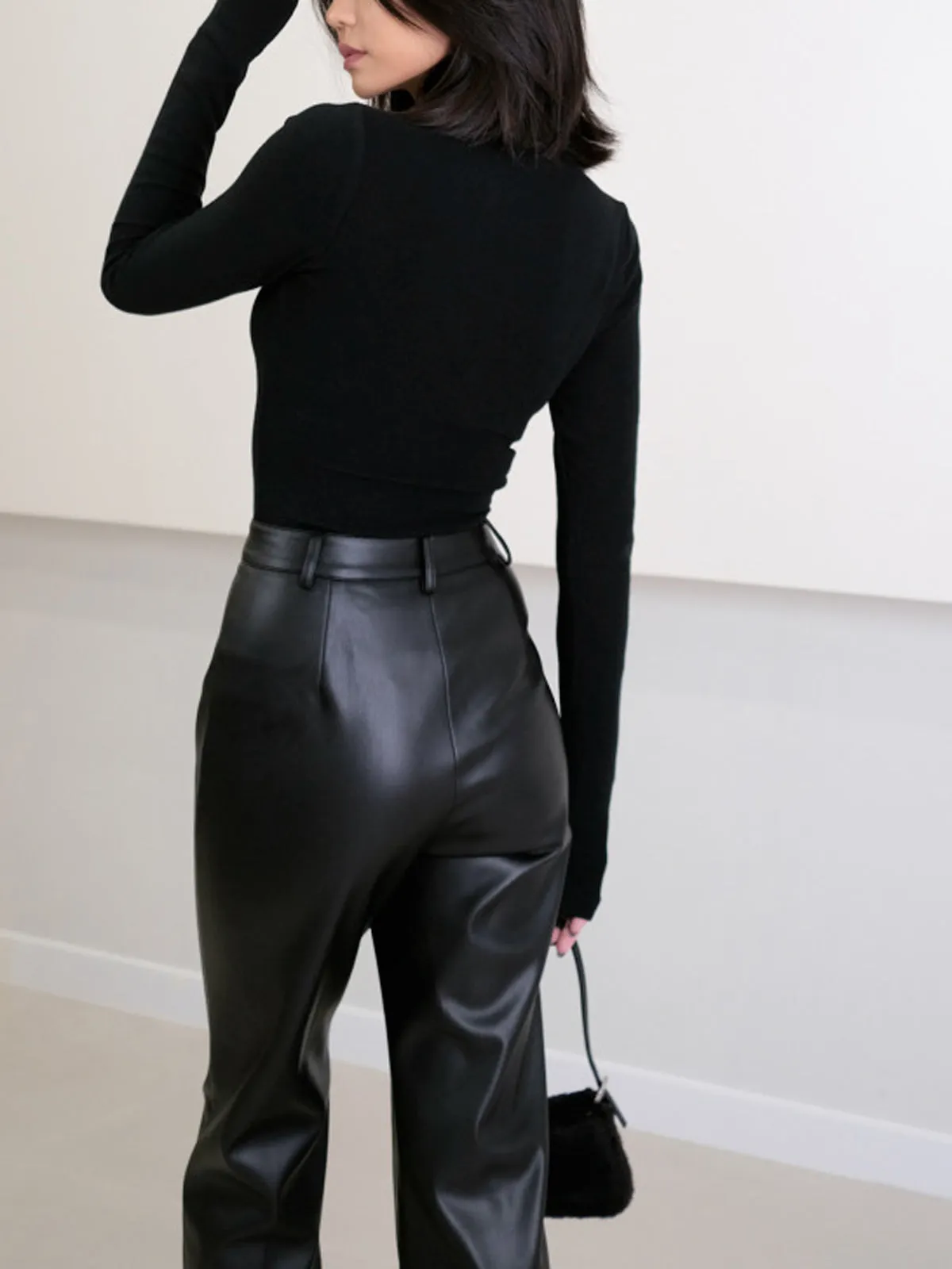 High Waist Graceful Faux Leather Pants