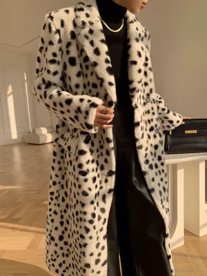 Leopard Double Breasted Faux Fur Fleece Long Coat