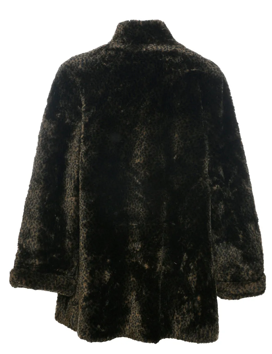 Leopard Print Faux Fur Coat - M