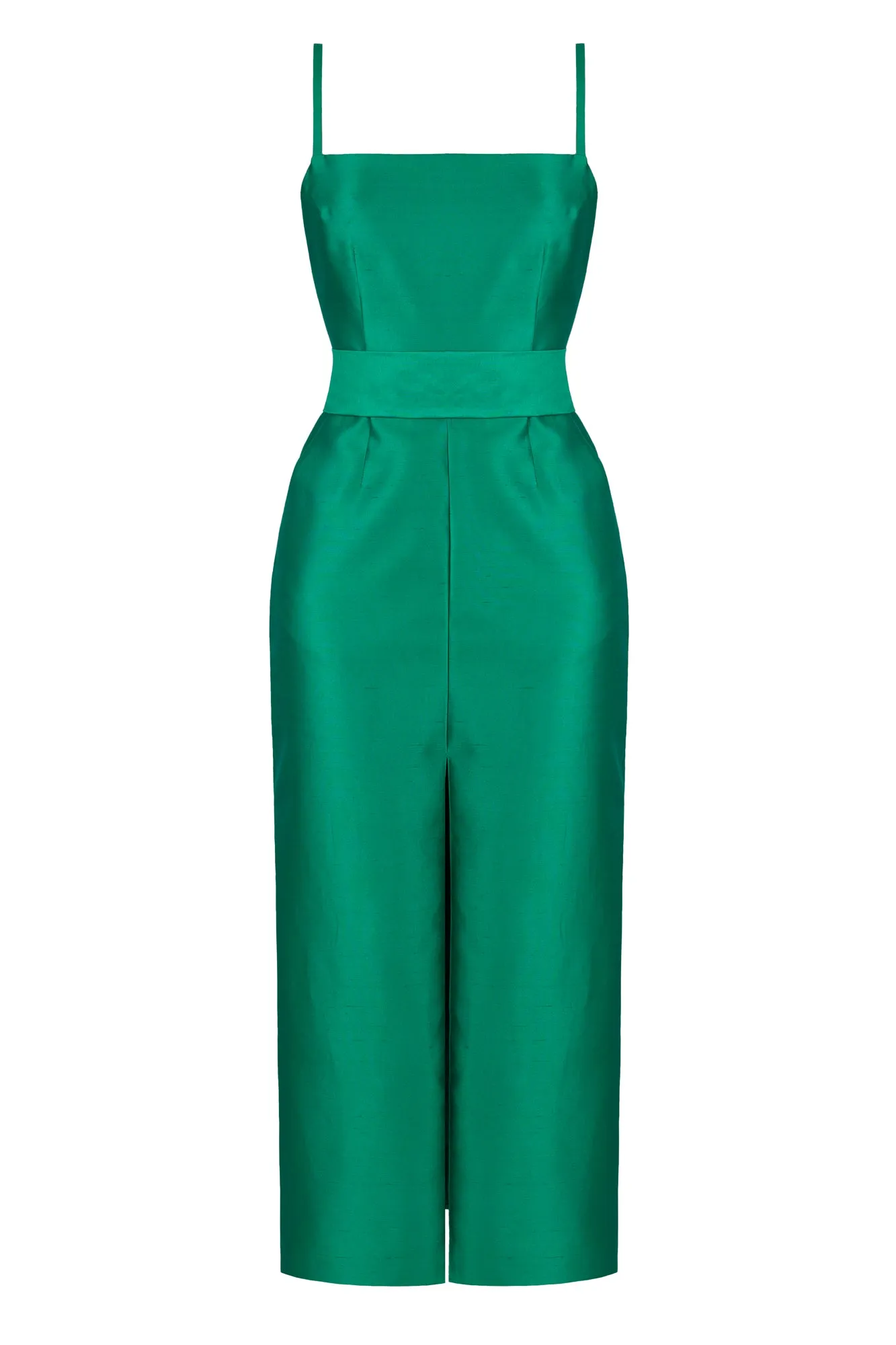 MANU jade green silk linen midi dress