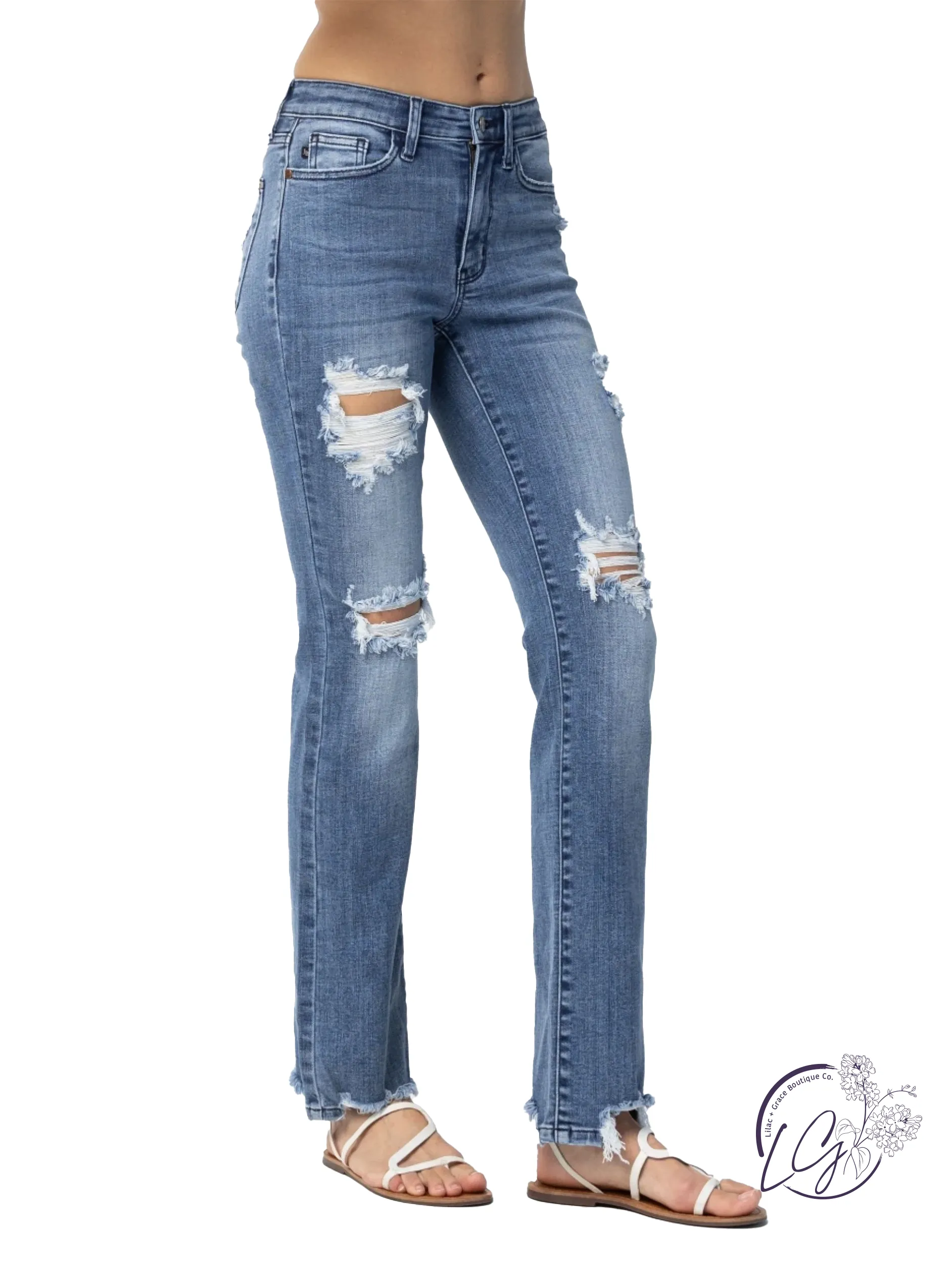 Marian Destroyed Straight-Mid Rise Jeans by Judy Blue