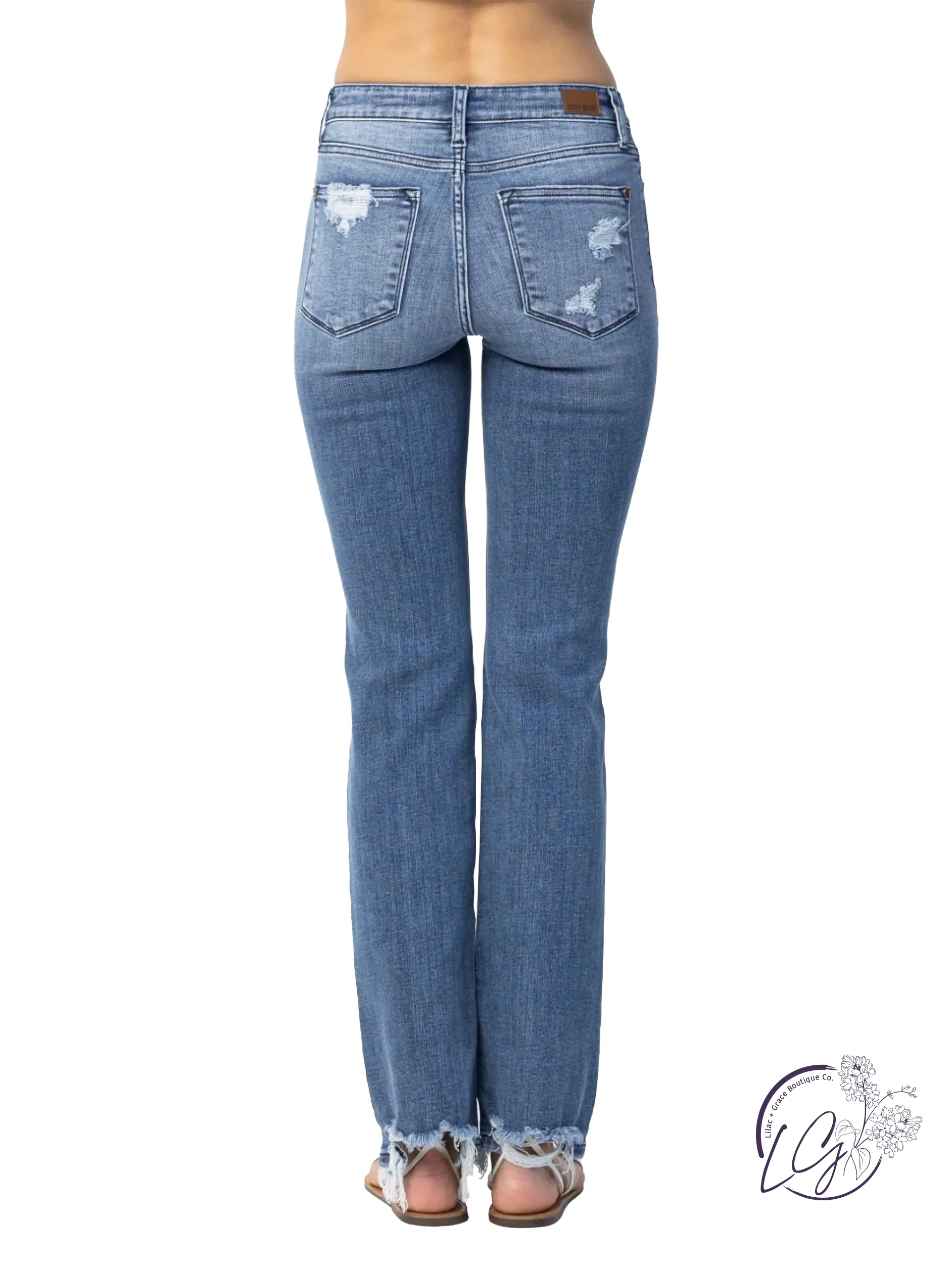 Marian Destroyed Straight-Mid Rise Jeans by Judy Blue