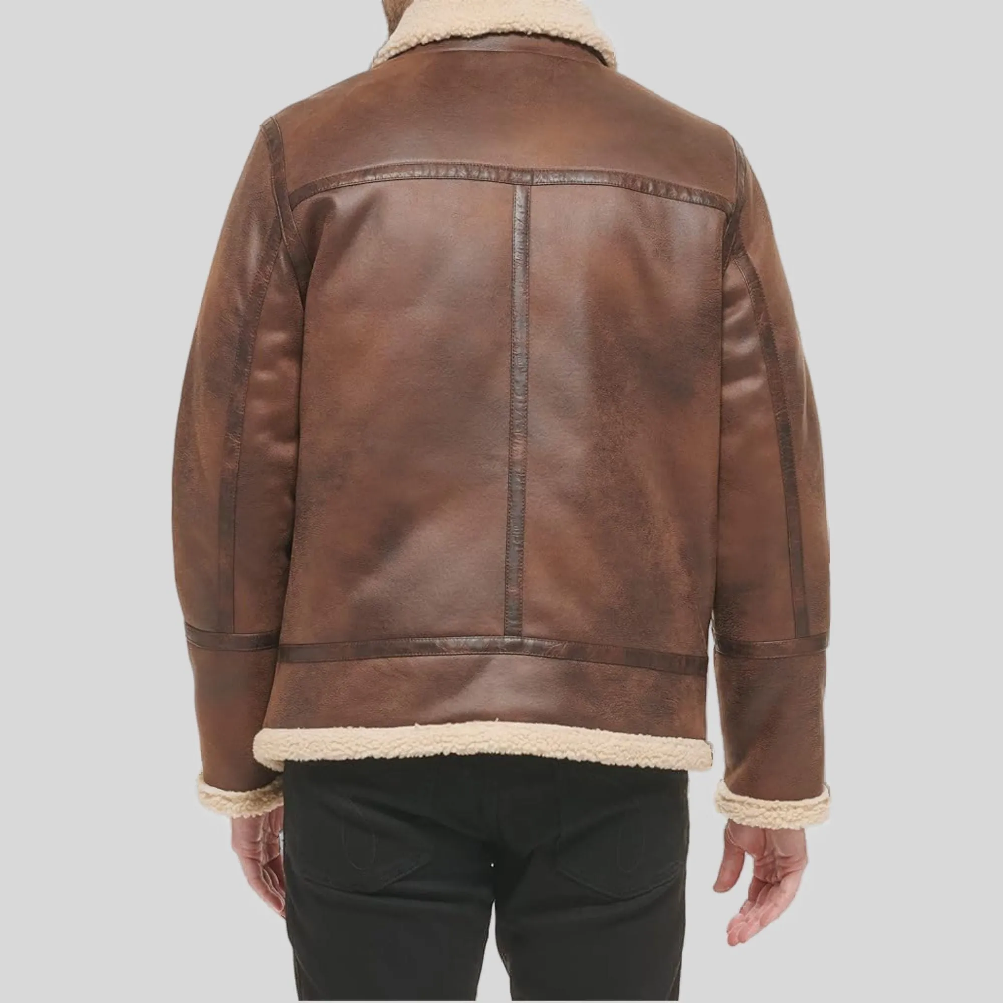 Men Real Leather Bomber Jacket With Shearling Lining