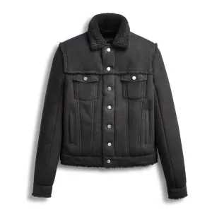 Men's Black Suede Leather Shearling Bomber Jacket