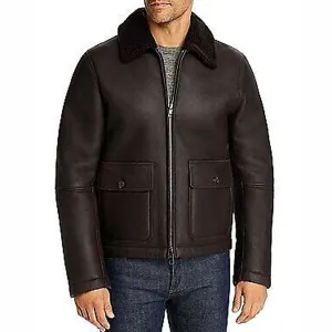 Men's Chocolate Leather Shearling Flight Jacket