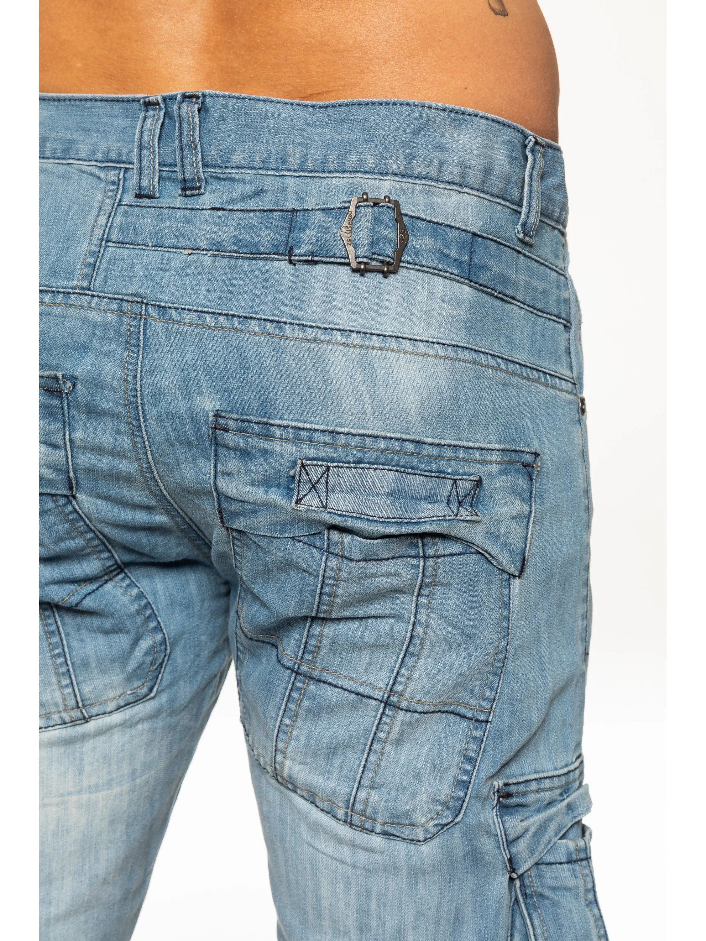 Mens Dark Blue Combat Denim Jeans | Enzo Designer Menswear