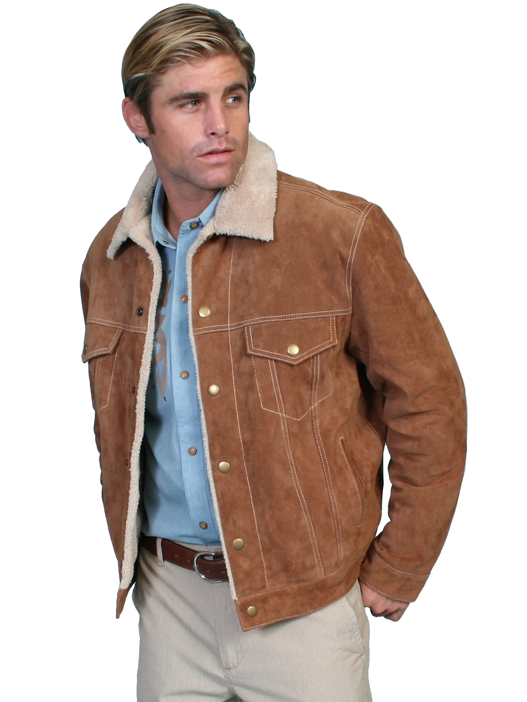 Men's Leather Jacket Collection: Scully Casual Suede w Faux Fur