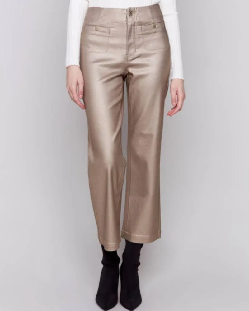 Metallic Wax Flared Pants