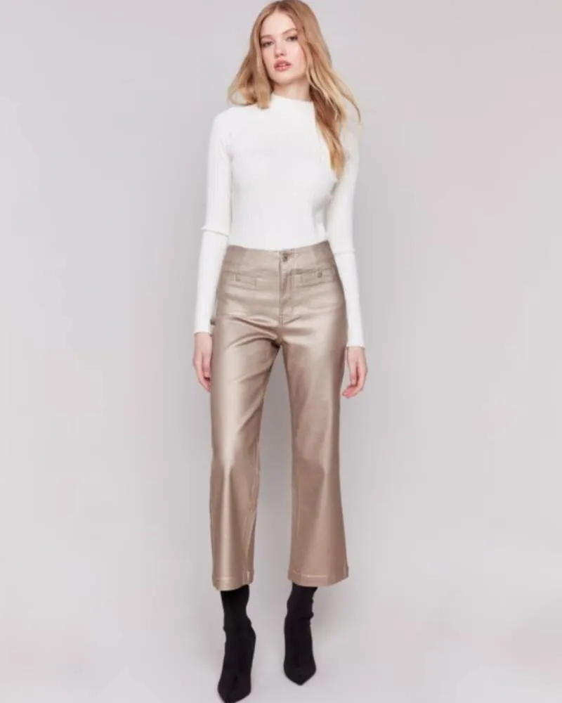 Metallic Wax Flared Pants