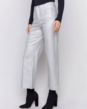 Metallic Wax Flared Pants