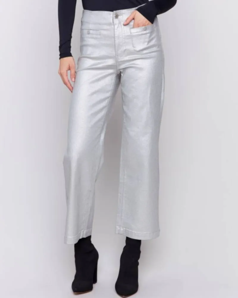 Metallic Wax Flared Pants