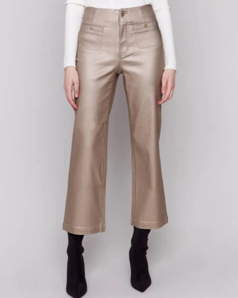 Metallic Wax Flared Pants