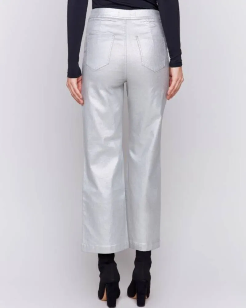 Metallic Wax Flared Pants