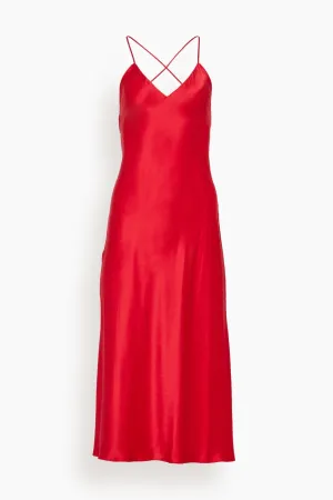 Open Cross Back Midi Slip Dress in Crimson Red