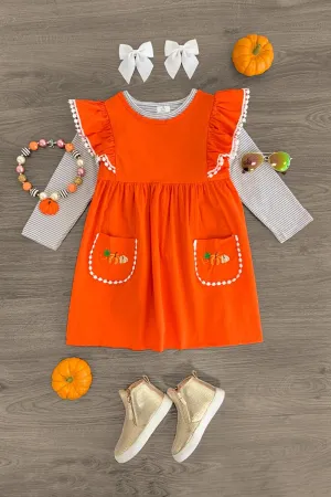 Orange Striped Pumpkin Dress Set