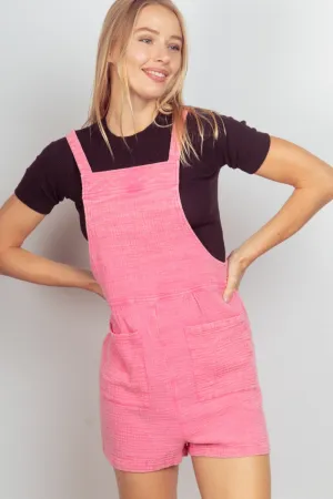 Pink Sleeveless Double Gauze Overall Romper