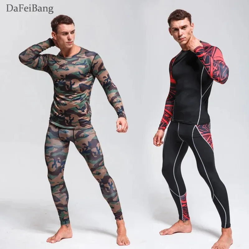 Quick Dry Compression Tracksuit Tight Sports Shirts Set for Men Ideal for Skiing Thermal Underwear with Eye Catching Design