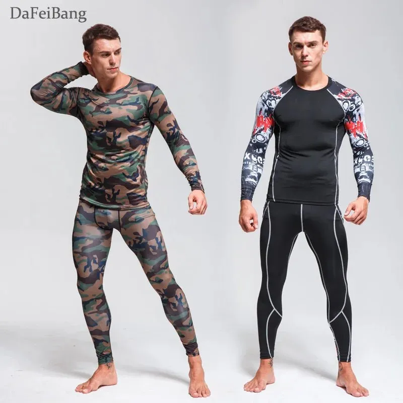 Quick Dry Compression Tracksuit Tight Sports Shirts Set for Men Ideal for Skiing Thermal Underwear with Eye Catching Design