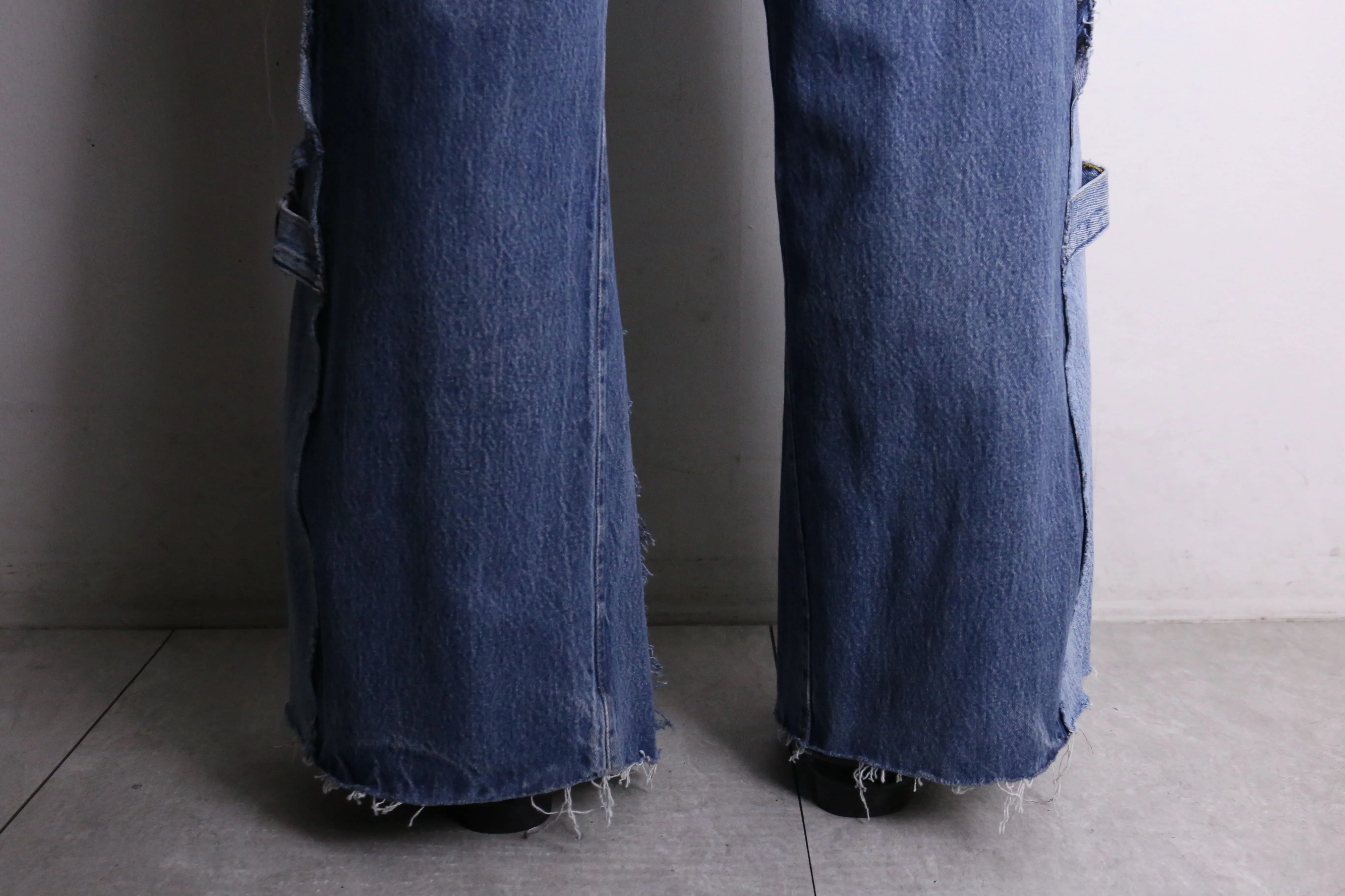 remake "再構築" front docking side belt buggy denim pants