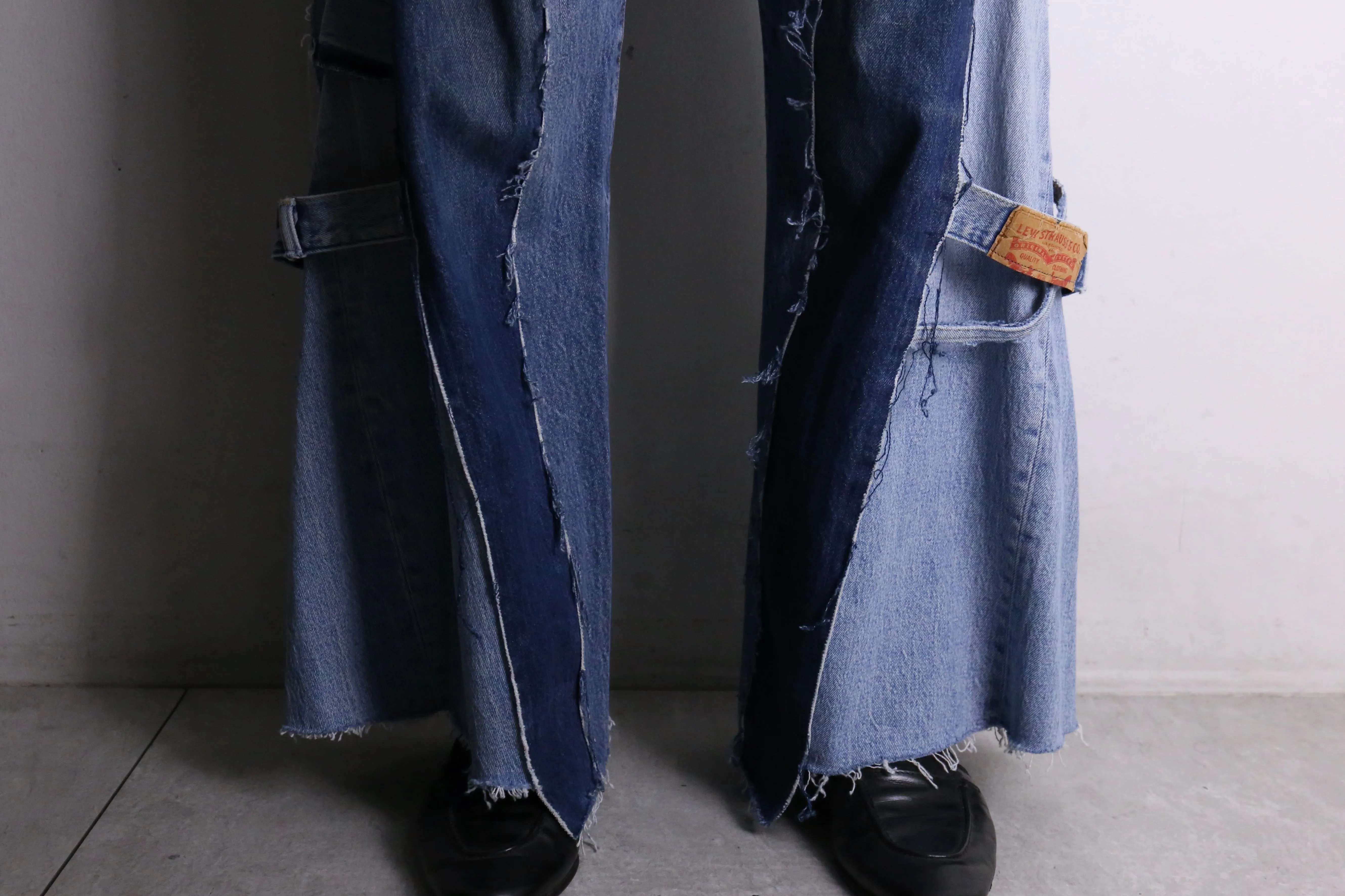 remake "再構築" front docking side belt buggy denim pants