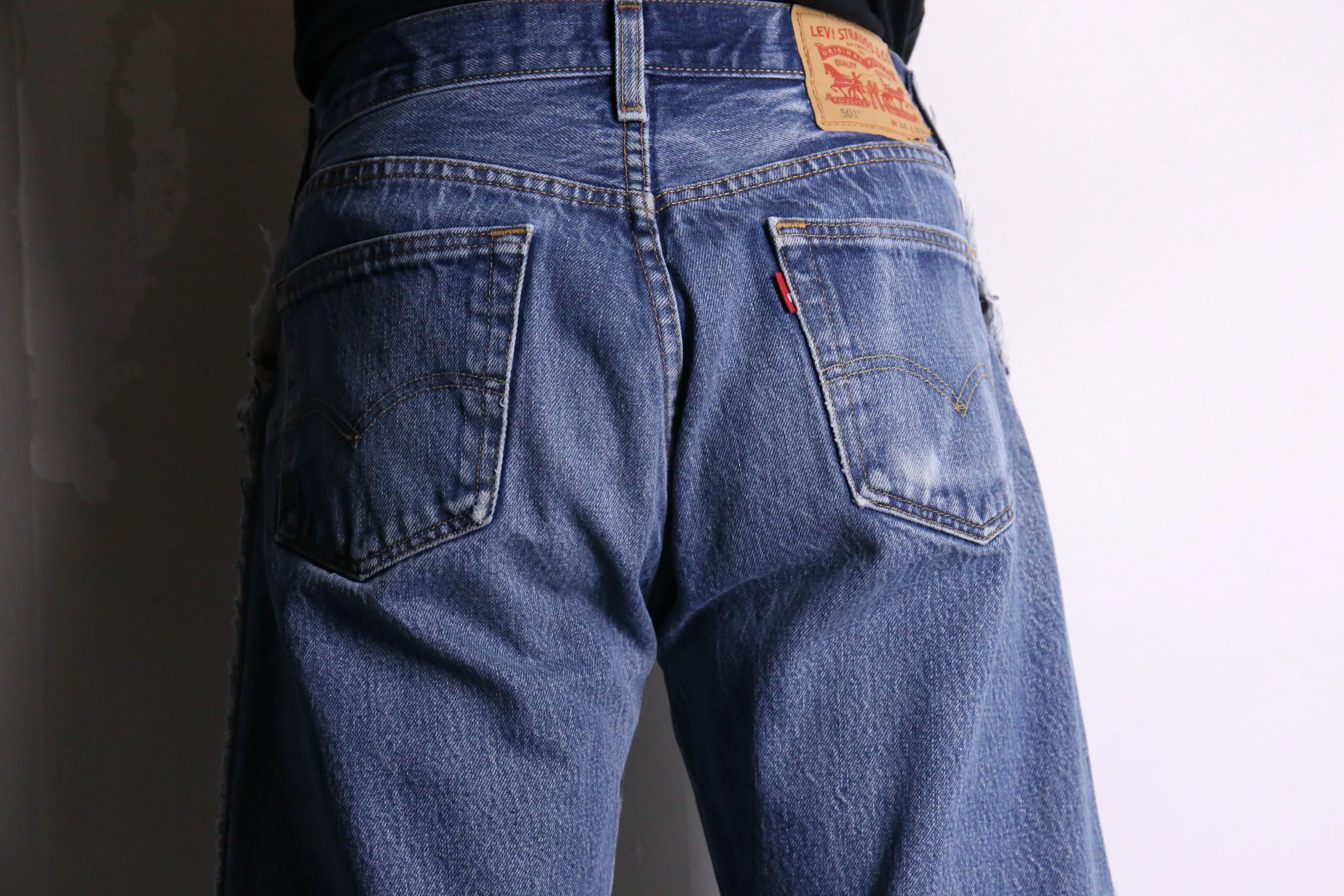 remake "再構築" front docking side belt buggy denim pants